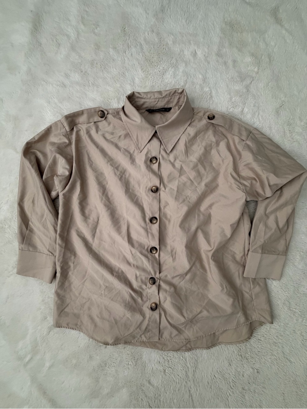 Zara Neutral Beige Utility Button Down Shirt Jacket